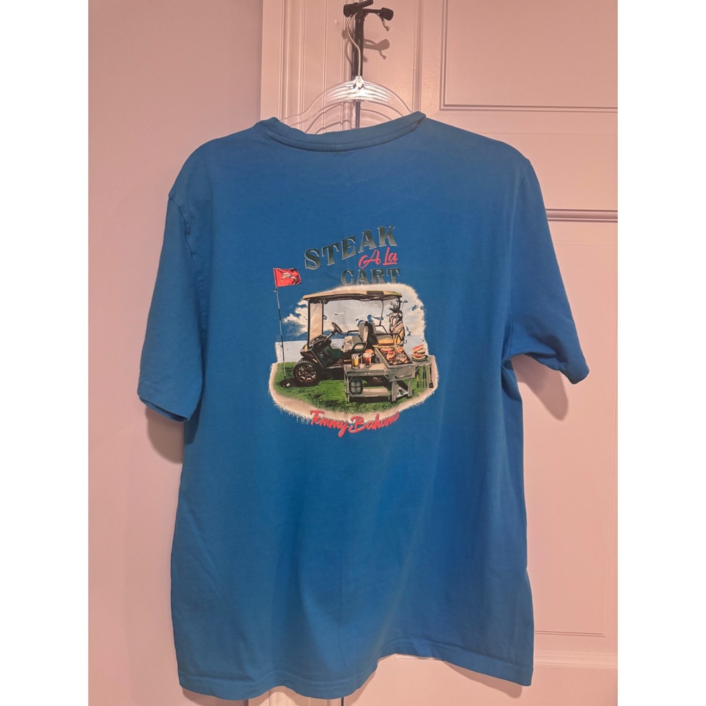 Tommy Bahama Men's Medium Steak A La Cart Graphic T-Shirt Blue Golf BBQ Marlin - Picture 1 of 8